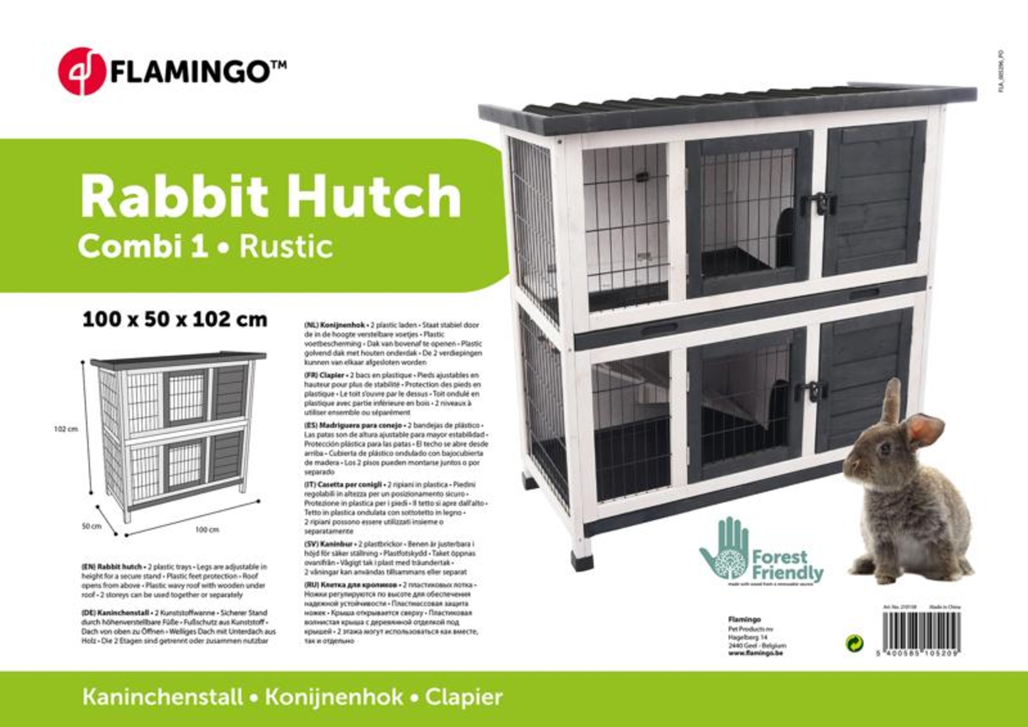 Flamingo Rabbit hutch Combi 1 Rustic Grey