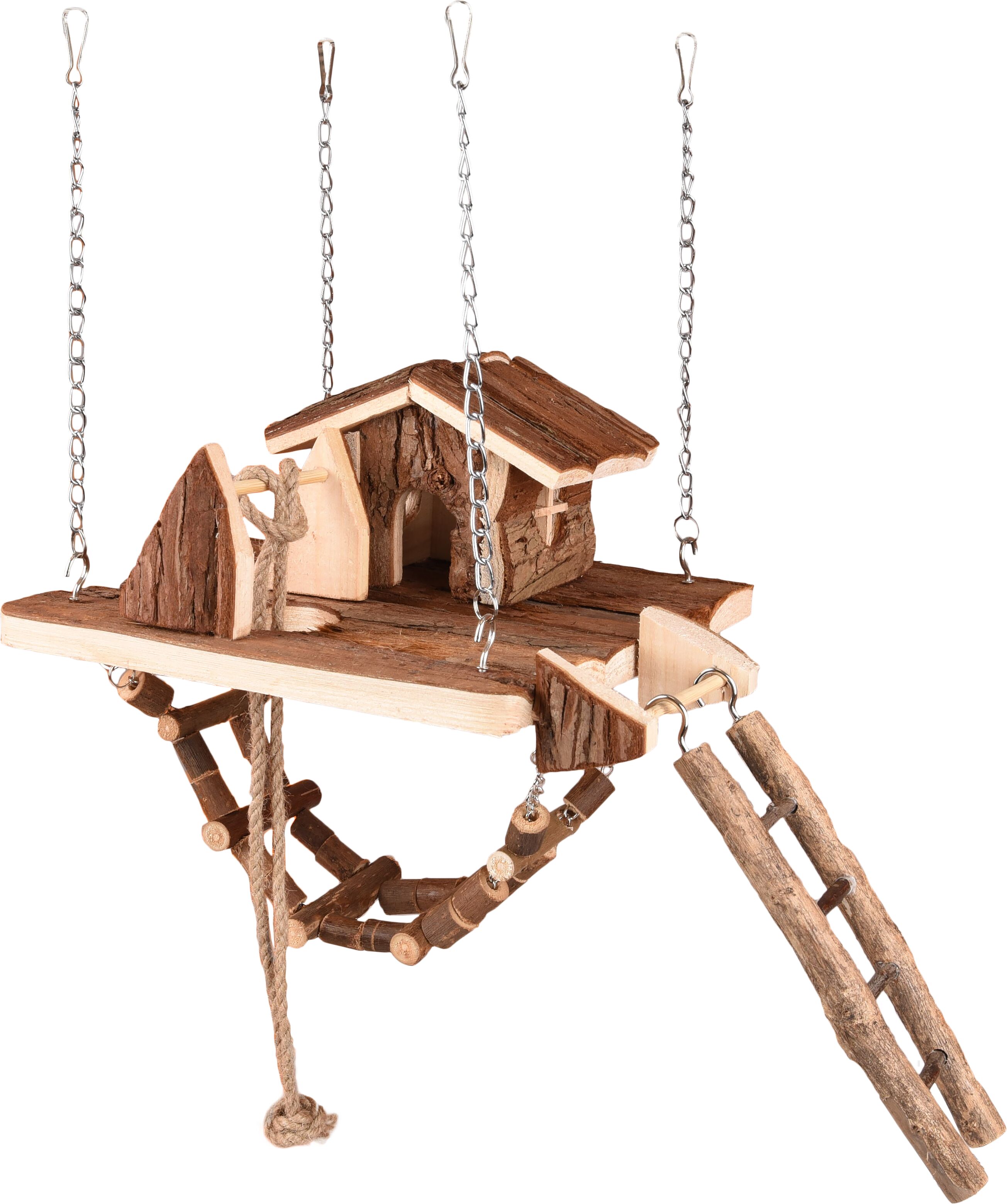 Flamingo Maison pour rongeur & Jouet Pure Home Milly Maison & Pont suspendu Brun