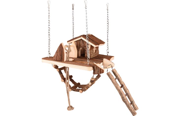 Flamingo Maison pour rongeur & Jouet Pure Home Milly Maison & Pont suspendu Brun