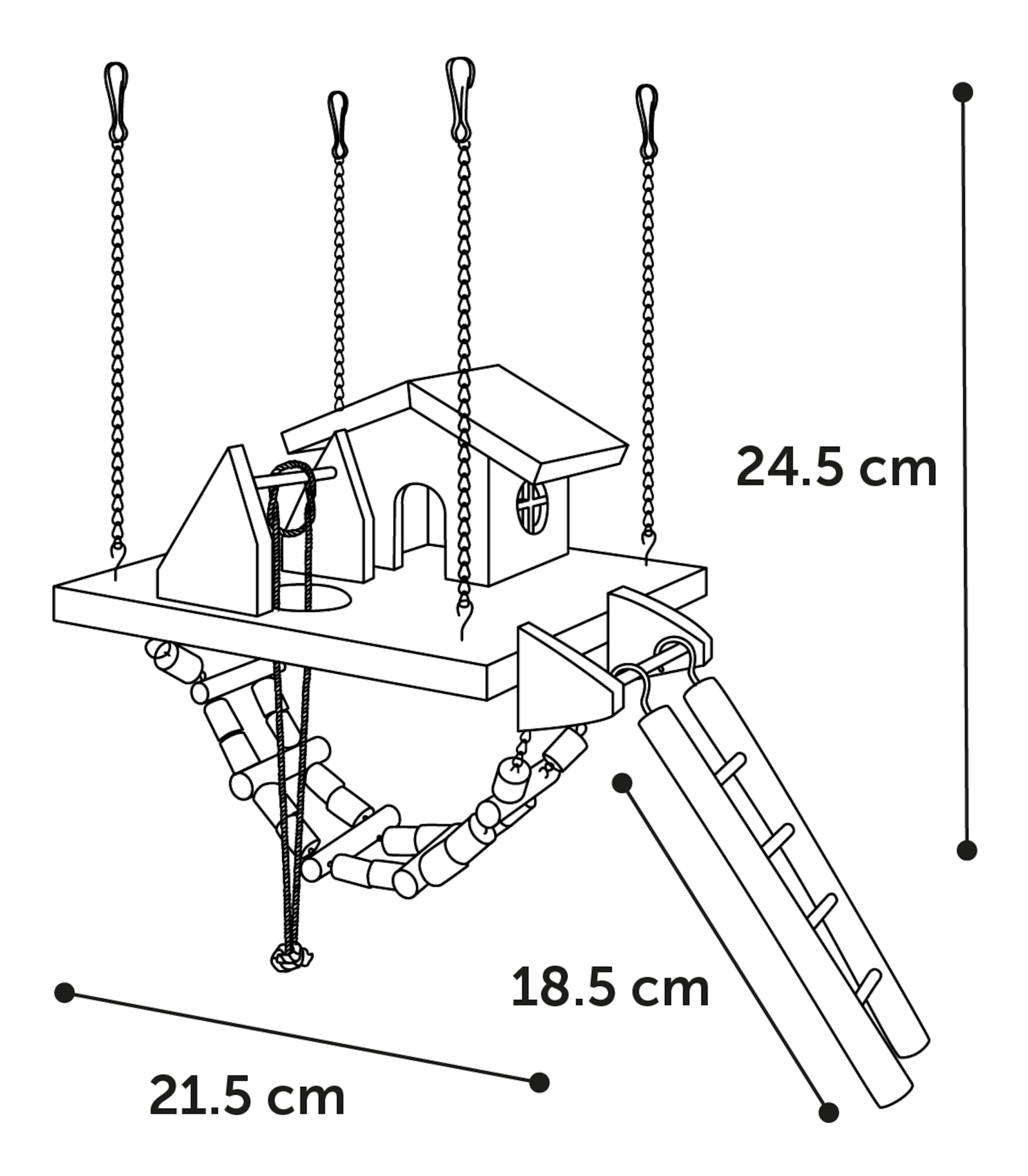 Flamingo Maison pour rongeur & Jouet Pure Home Milly Maison & Pont suspendu Brun