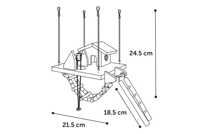 Flamingo Maison pour rongeur & Jouet Pure Home Milly Maison & Pont suspendu Brun
