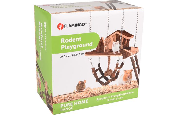 Flamingo Maison pour rongeur & Jouet Pure Home Milly Maison & Pont suspendu Brun