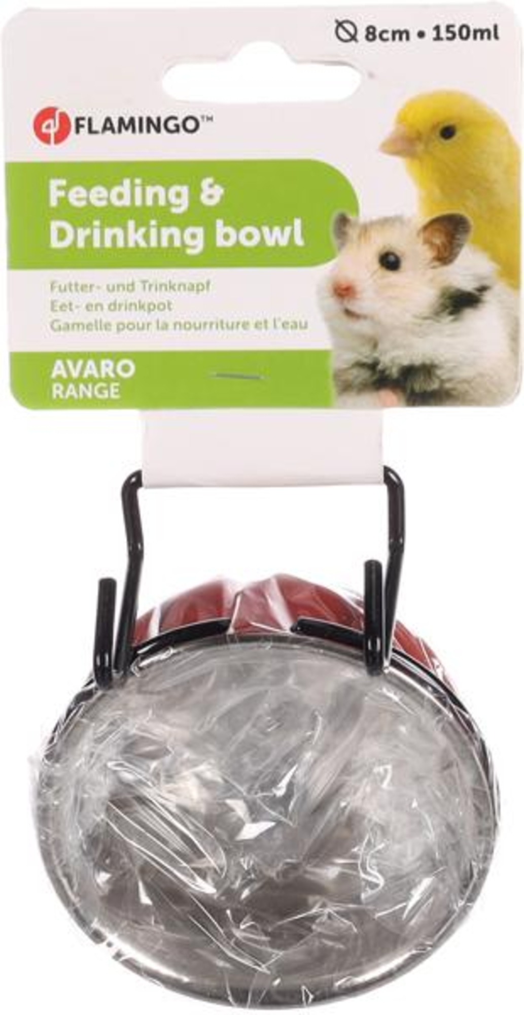 Flamingo Feeding and drinking bowl Avaro Round Red & Silver