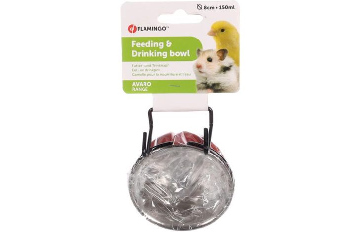 Flamingo Feeding and drinking bowl Avaro Round Red & Silver