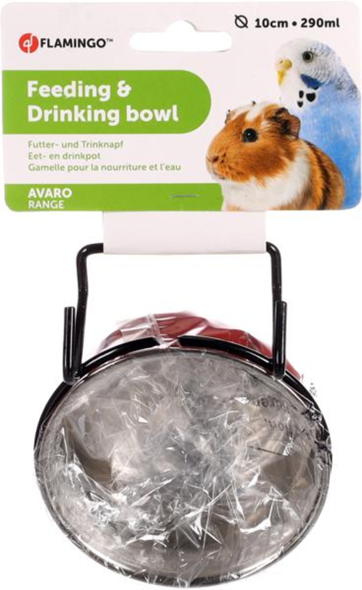 Flamingo Feeding and drinking bowl Avaro Round Red & Silver