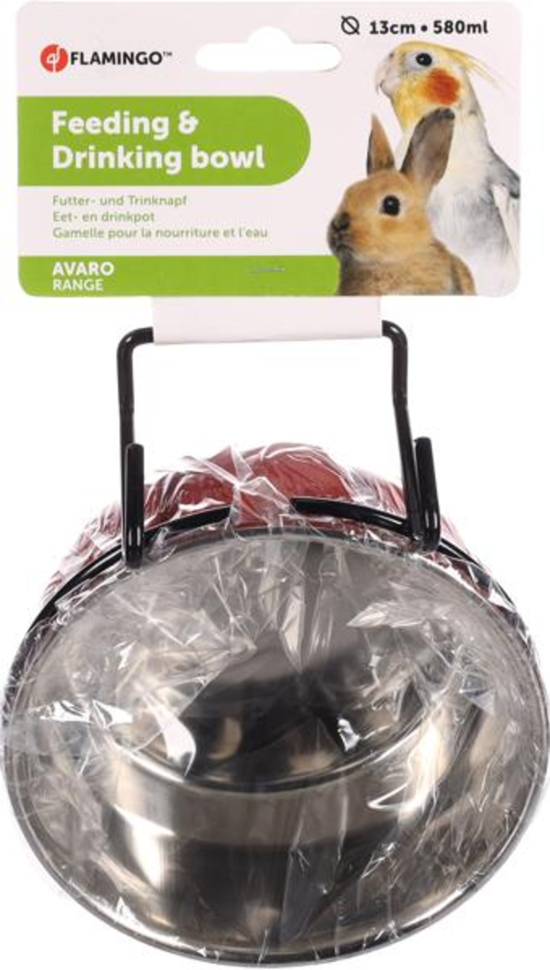 Flamingo Feeding and drinking bowl Avaro Round Red & Silver