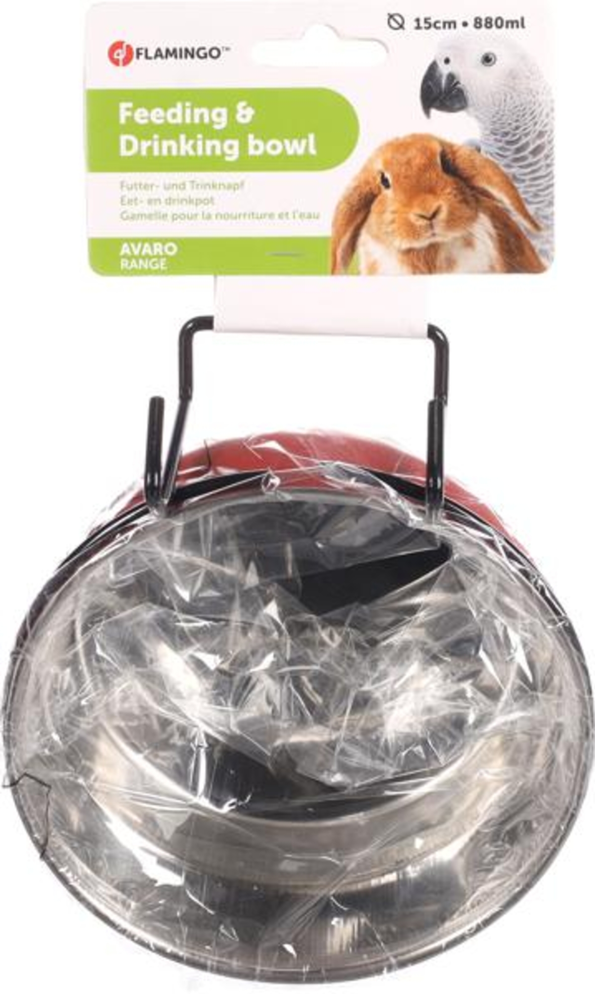 Flamingo Feeding and drinking bowl Avaro Round Red & Silver