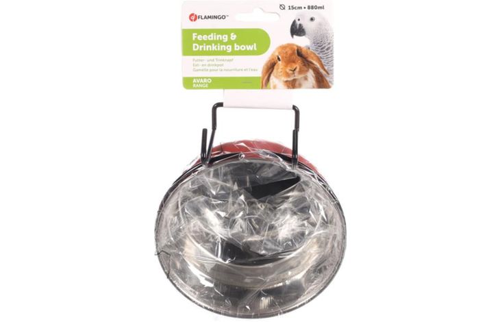 Flamingo Feeding and drinking bowl Avaro Round Red & Silver