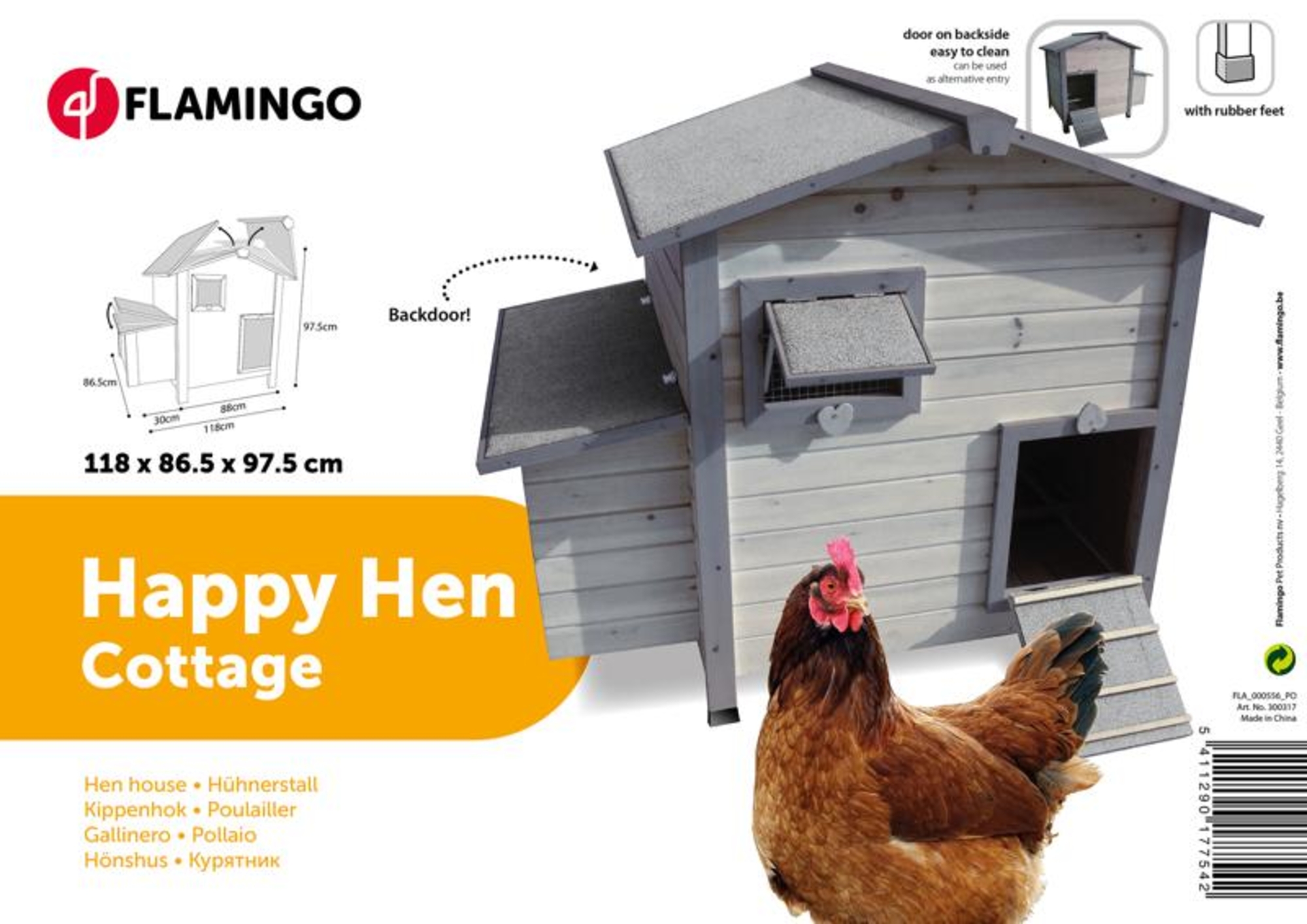 Flamingo Kippenhok Happy Hen Cottage Grijs