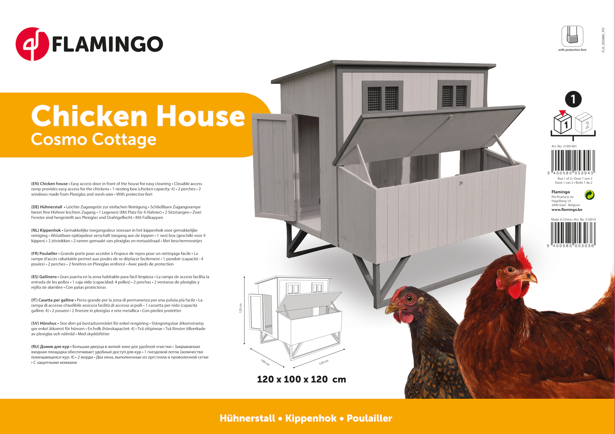 Flamingo Casetta per galline Cosmo Cottage Grigio
