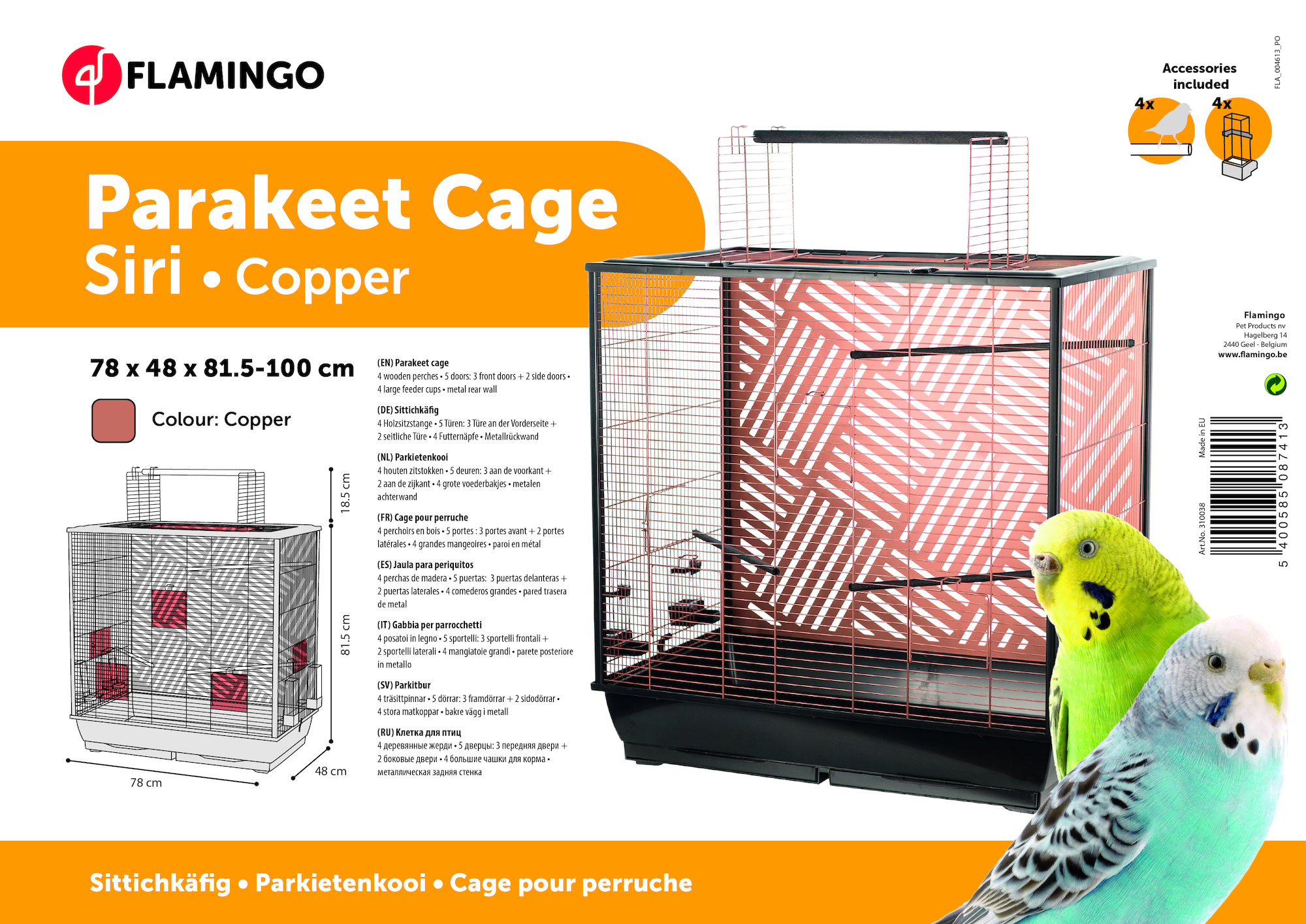 Flamingo Parakeet cage Siri Copper Black