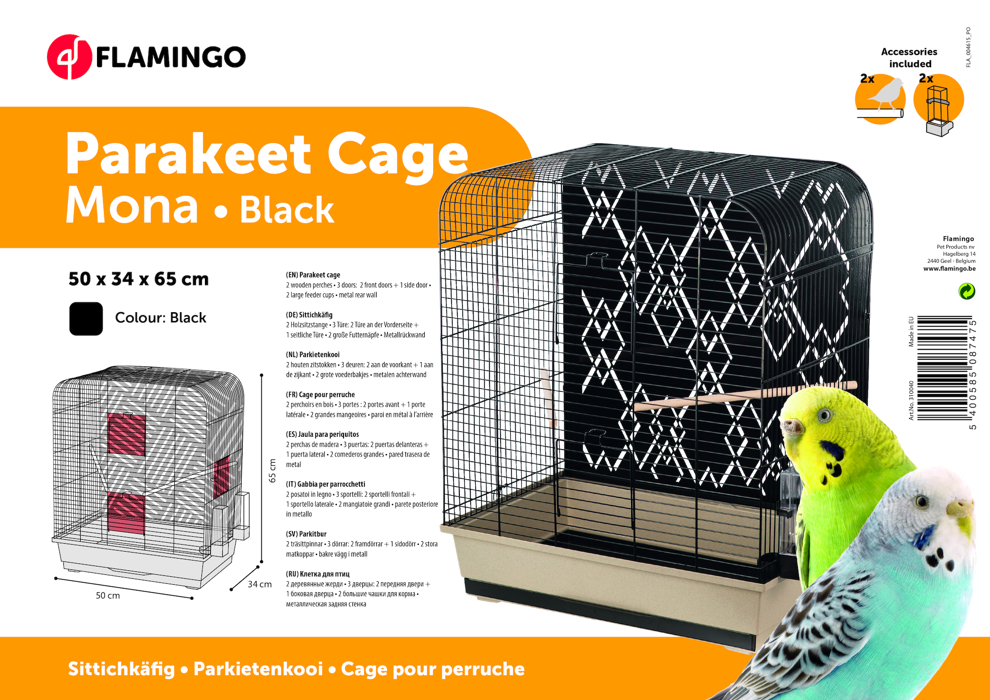 Flamingo Parakeet cage Mona Black Beige