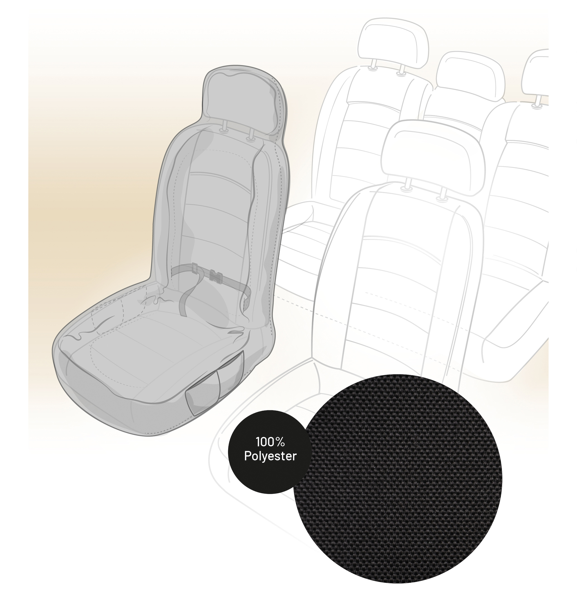 Flamingo Car seat cover Oslo with headrest attachment and elastic band Single seat Black