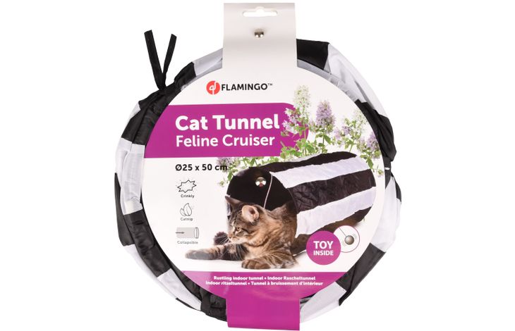 Flamingo Speelgoed Feline Tunnel met bal Wit & Zwart