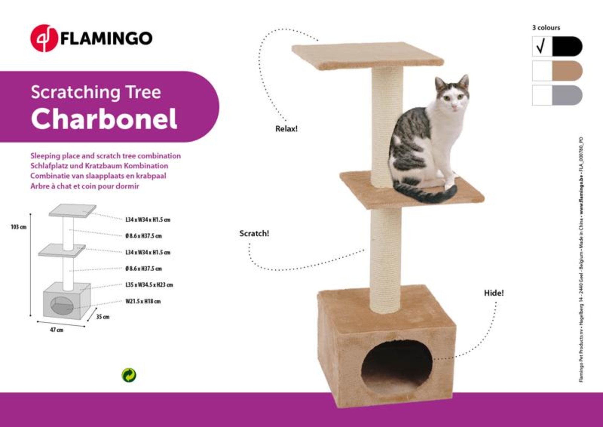 Flamingo Scratching tree  Charbonel Black & Cream