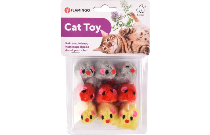 Flamingo Spielzeug Maus Grau Rot Gelb 9 stück