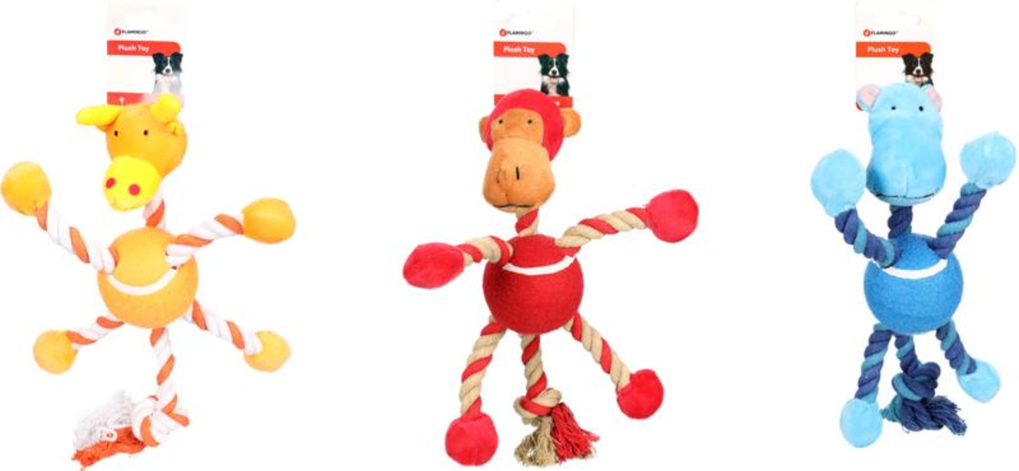 Flamingo Toy Joy Giraffe & Monkey & Hippopotamus with ball with rope Multiple colours