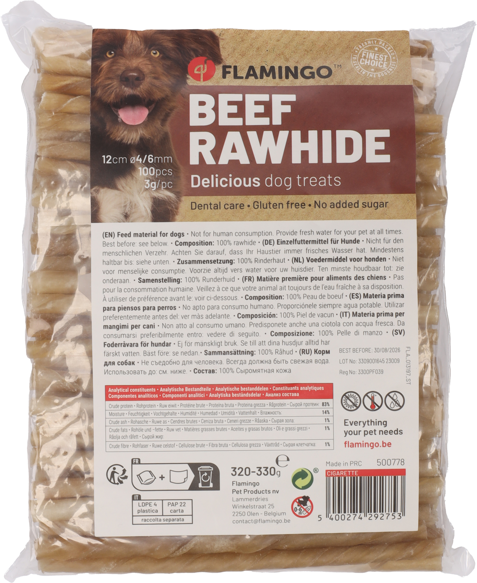 Flamingo Snacks R'Hide Zigarrette  12cm 3-3,5gr / 100 st 320-330gr