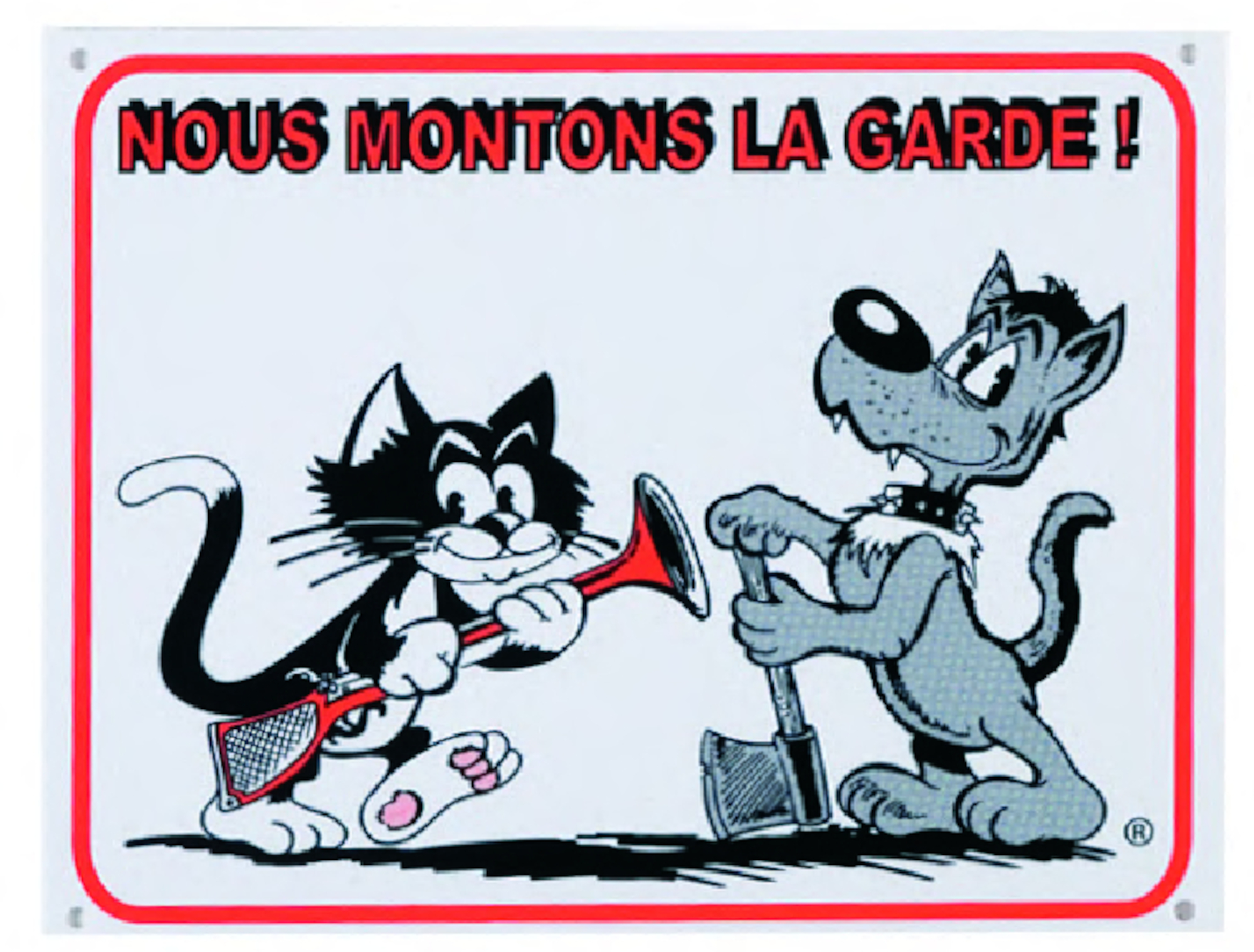 Flamingo Beware of dog sign FR White