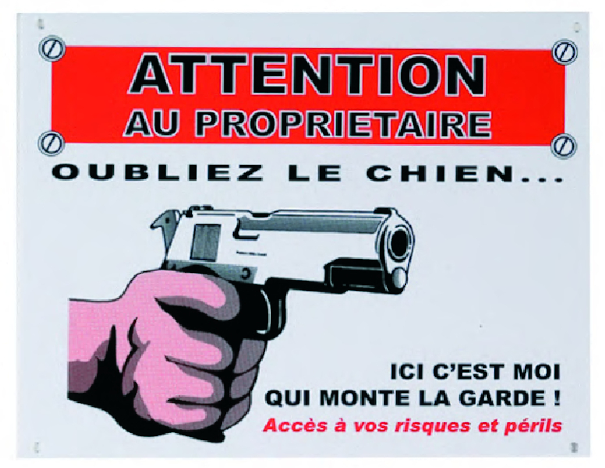 Flamingo Beware of dog sign FR White