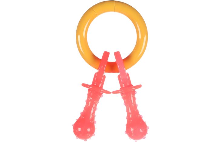 Flamingo Speelgoed Tutti Ring & Fopspeen Donkergeel & Roze