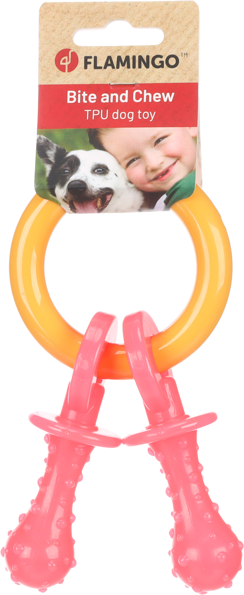 Flamingo Speelgoed Tutti Ring & Fopspeen Donkergeel & Roze