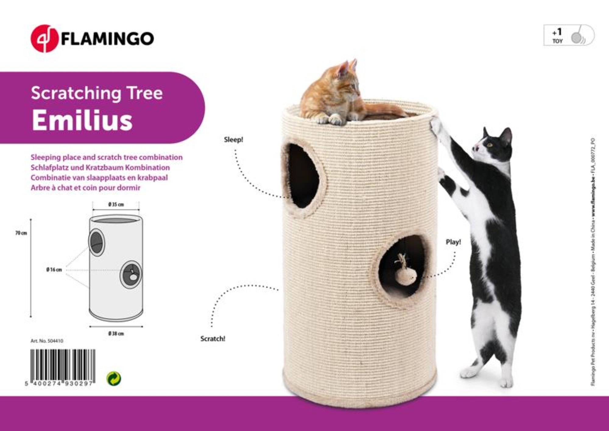 Flamingo Scratching barrel Emilius Brown & Beige