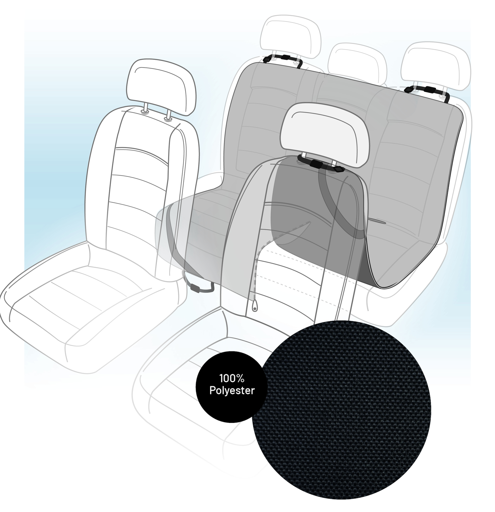 Flamingo Car seat cover Coda Can be split in two (for in the car) with headrest attachment Back seat Black