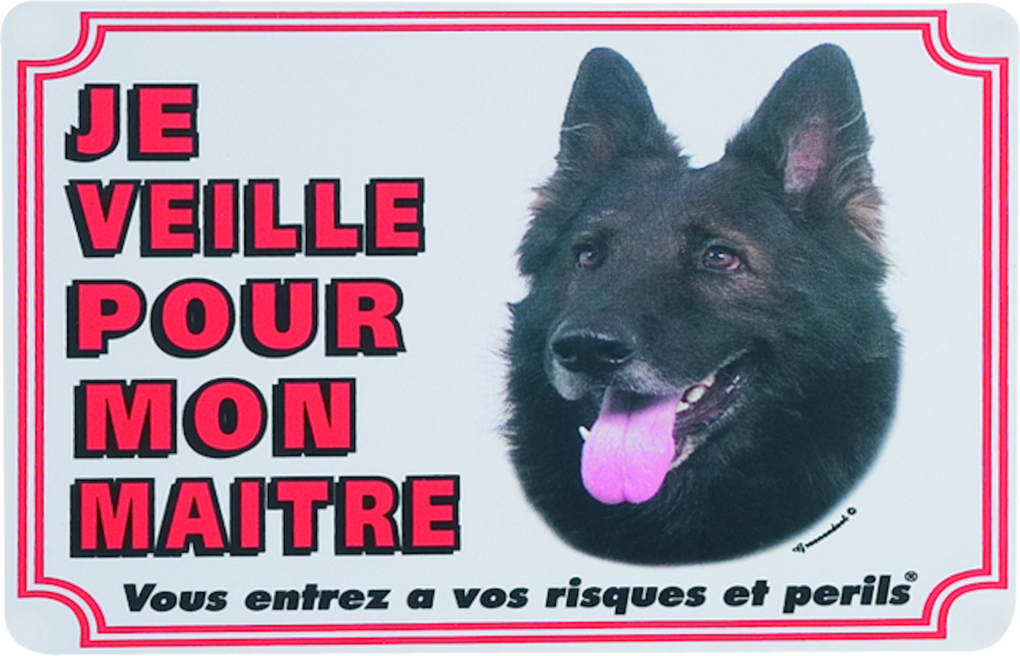 Flamingo Beware of dog sign FR Groenendael White