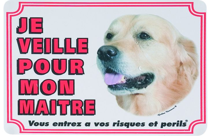 Flamingo Panneau attention au chien FR Golden retriever Blanc