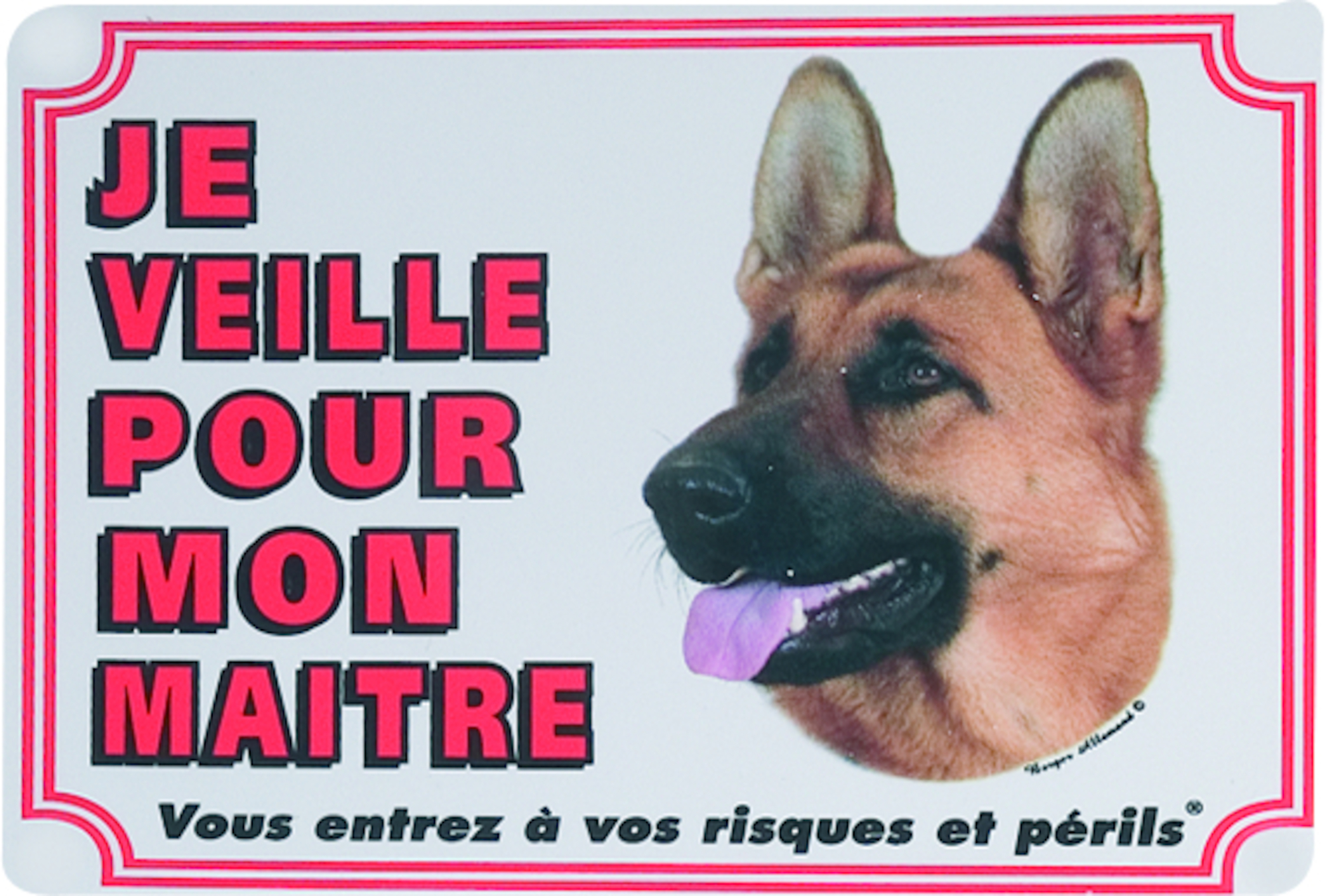 Flamingo Beware of dog sign FR German sheperd White