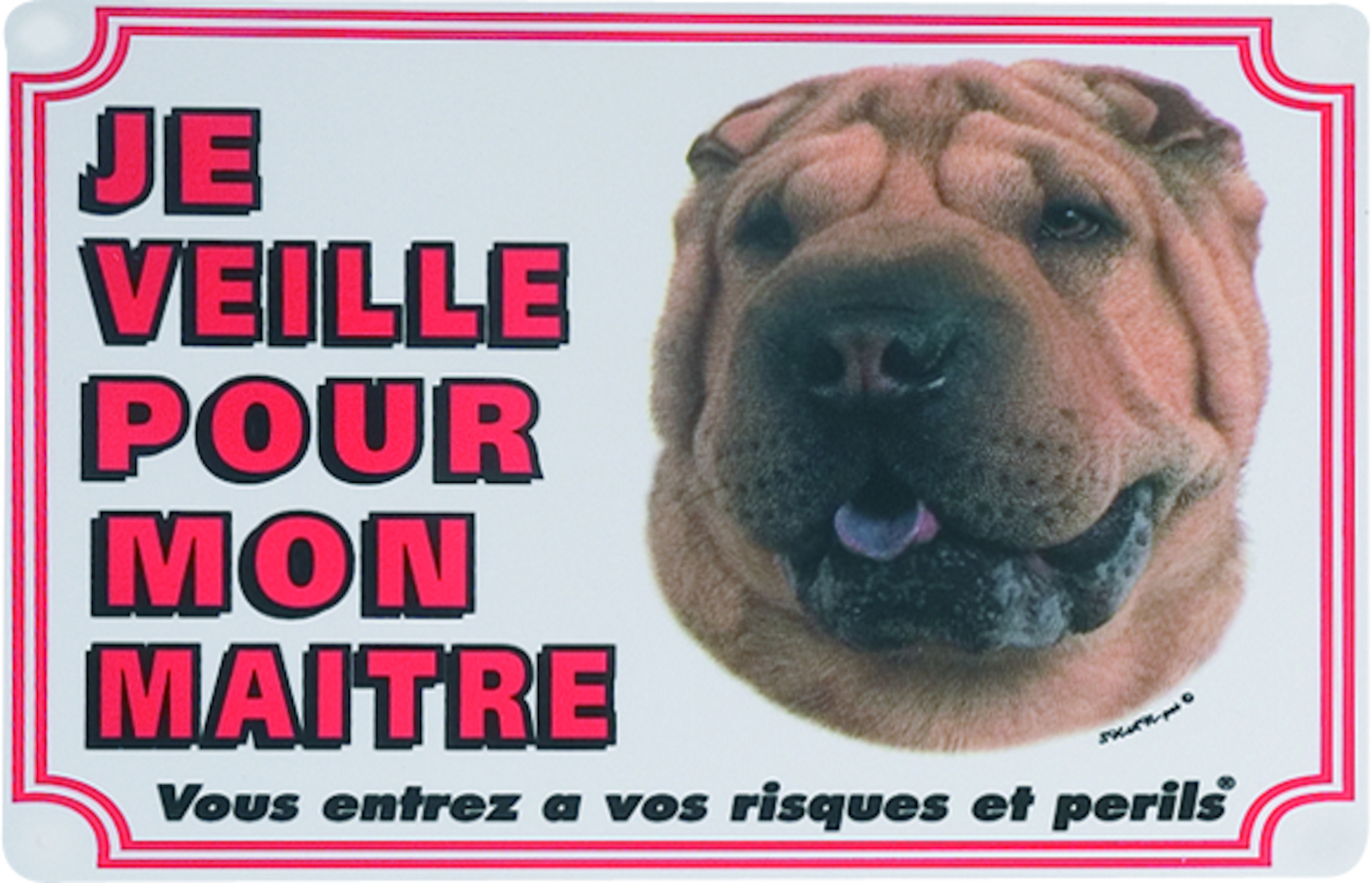 Beware of dog sign FR Shar Pei White Flamingo Pet Products