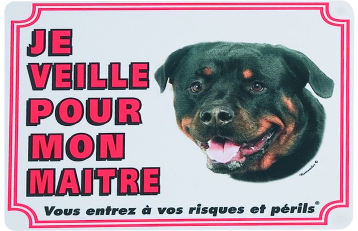 Panneau attention au chien FR Rottweiler Blanc, 507371