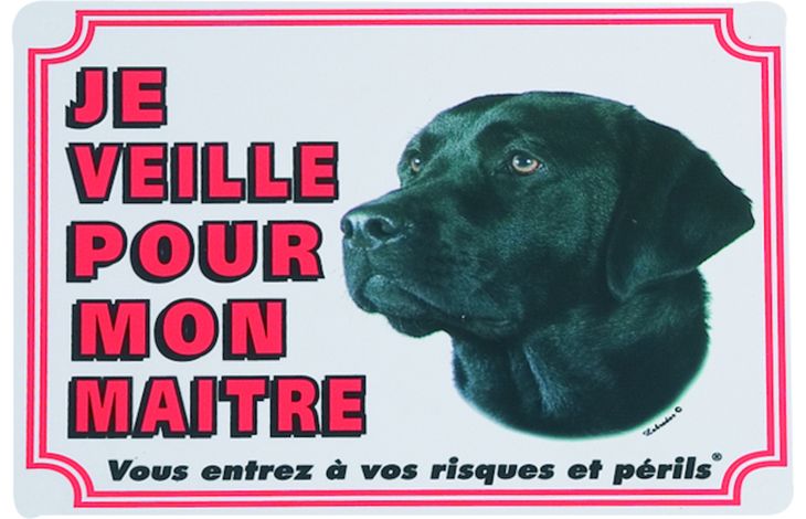 Flamingo Beware of dog sign FR Labrador White