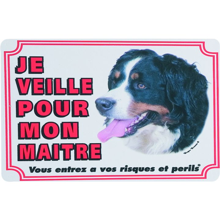Panneau attention au chien FR Bouvier bernois Blanc, 507380
