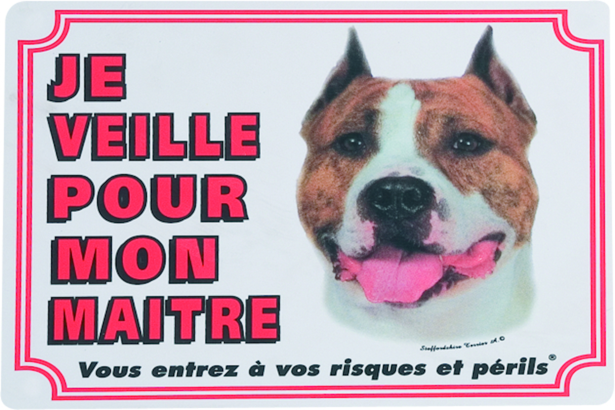 Flamingo Beware of dog sign FR Staffordshire White