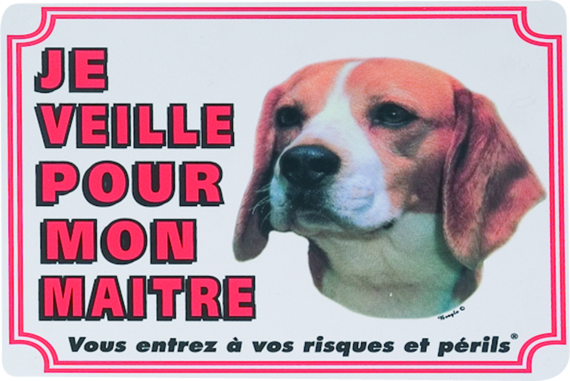 Flamingo Beware of dog sign FR Beagle White