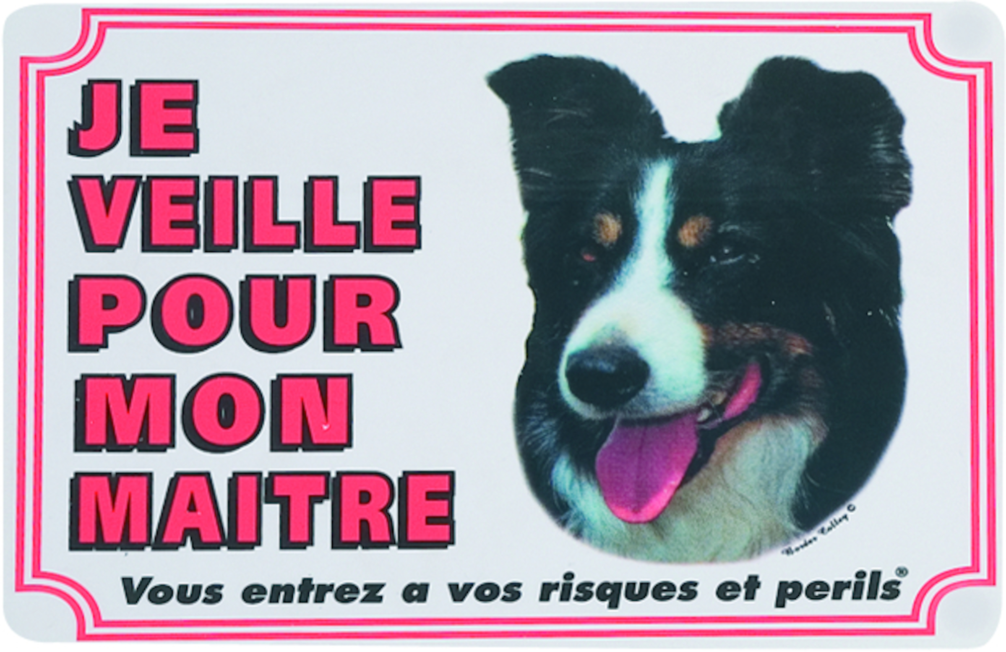 Flamingo Señal de perro peligroso FR Border collie Blanco