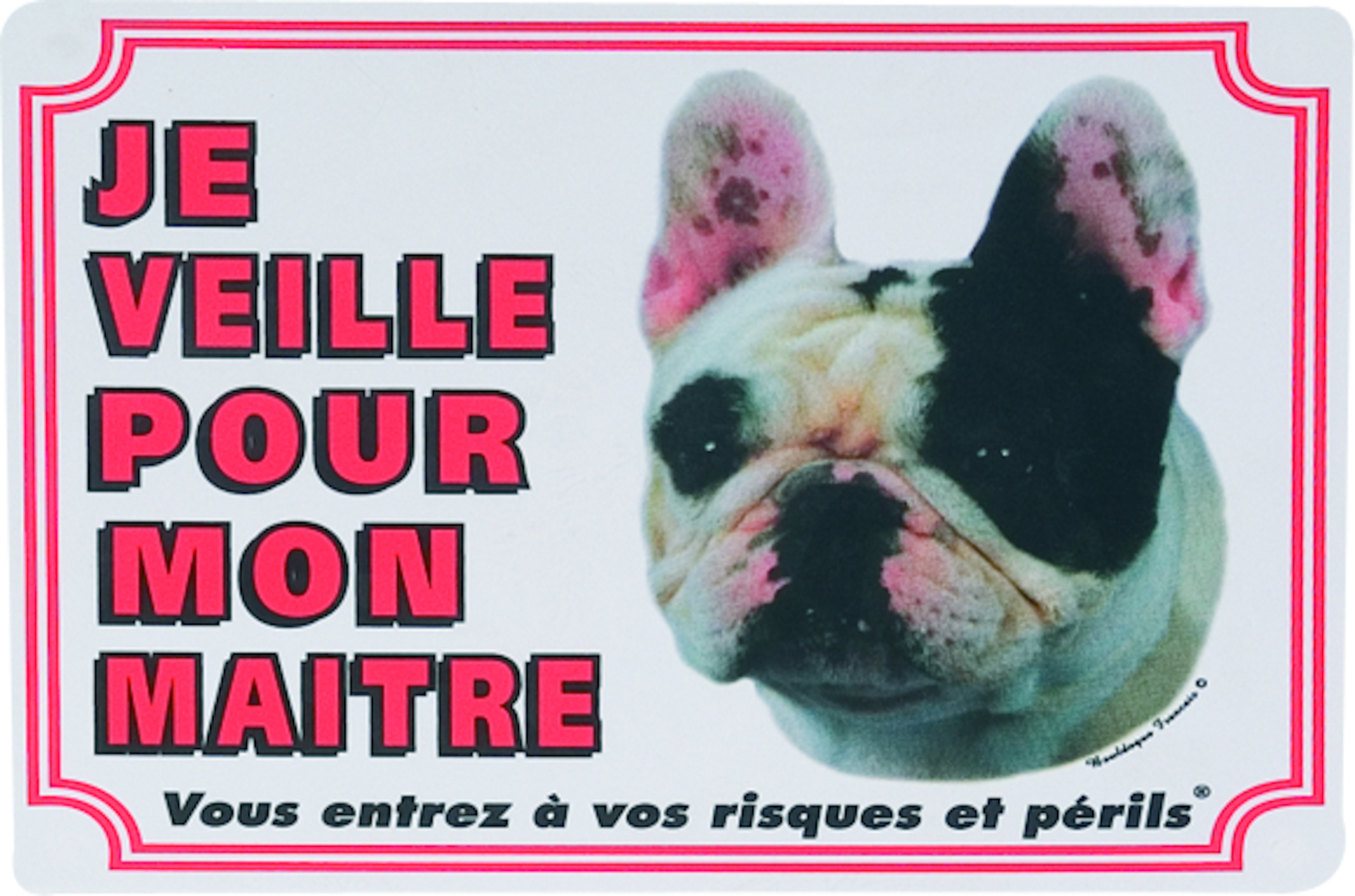 Flamingo Beware of dog sign FR French Bulldog White