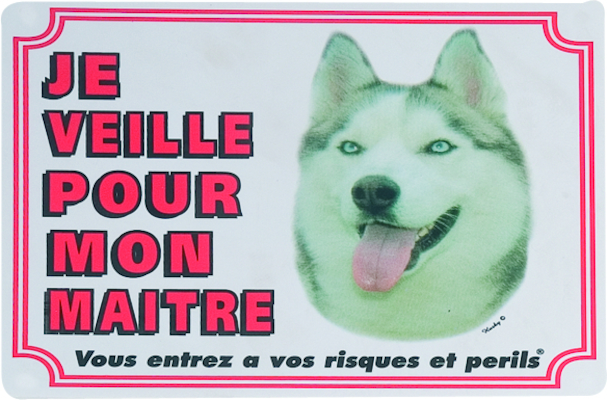 Flamingo Beware of dog sign FR Husky White