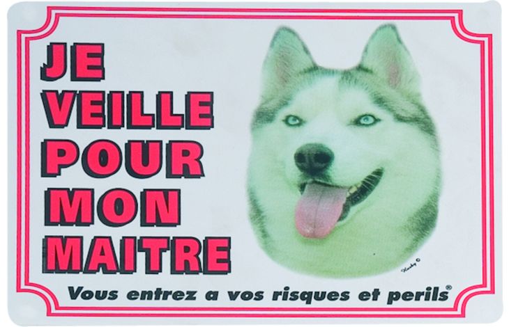 Flamingo Beware of dog sign FR Husky White