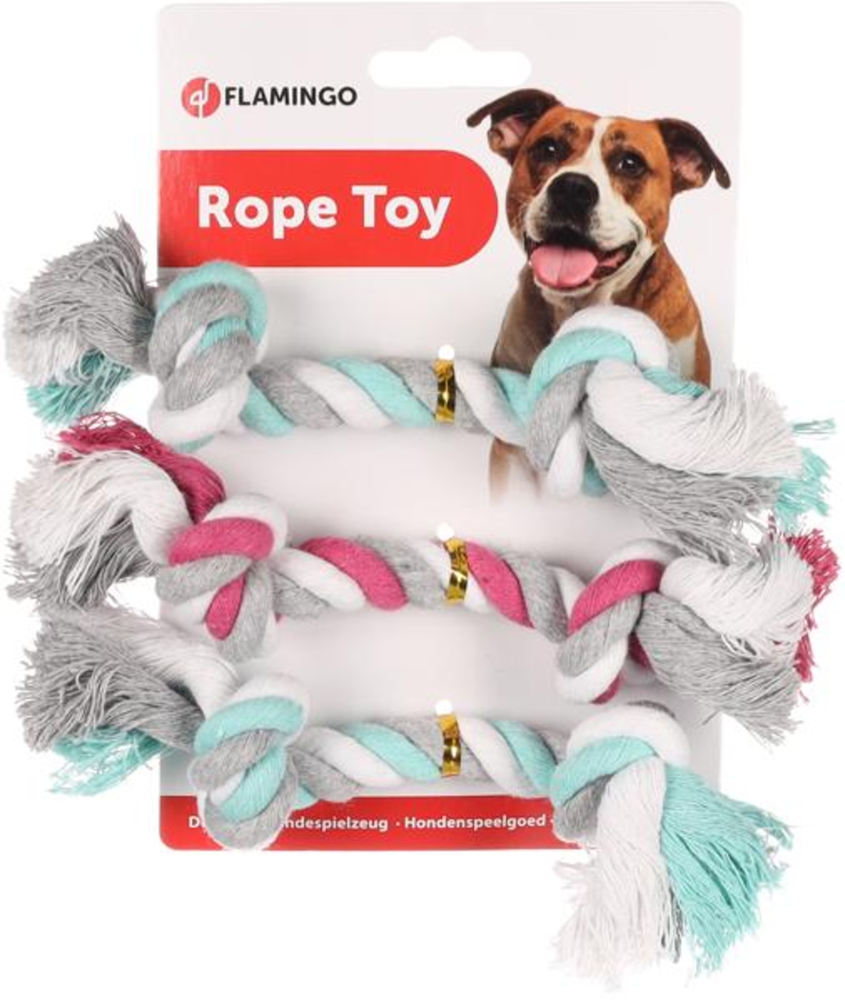 Flamingo Speelgoed Jim Touw met 2 knopen Meerkleurig