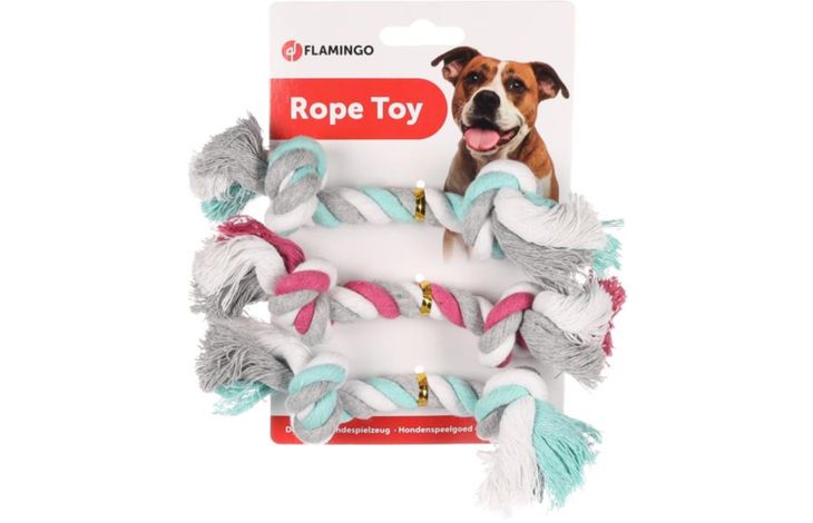 Flamingo Speelgoed Jim Touw met 2 knopen Meerkleurig