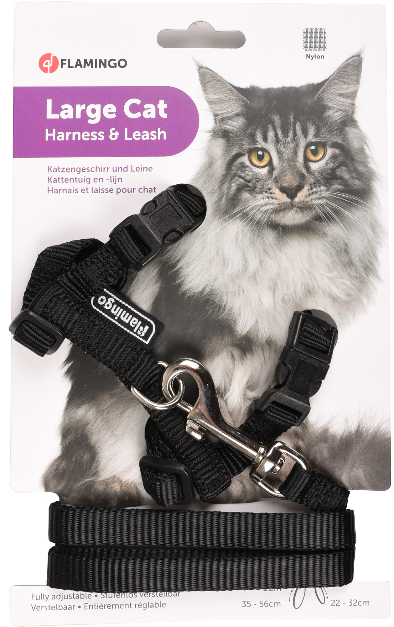 Flamingo Harnas met looplijn Ela Zwart