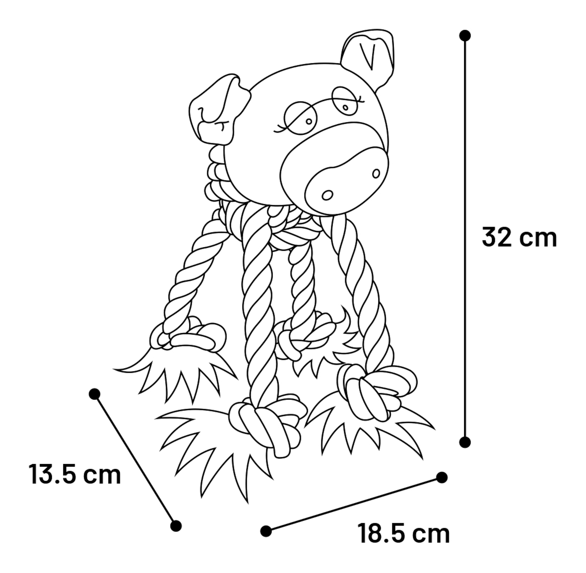 Flamingo Toy Wietse Cow & Pig & Horse with rope Multiple colours