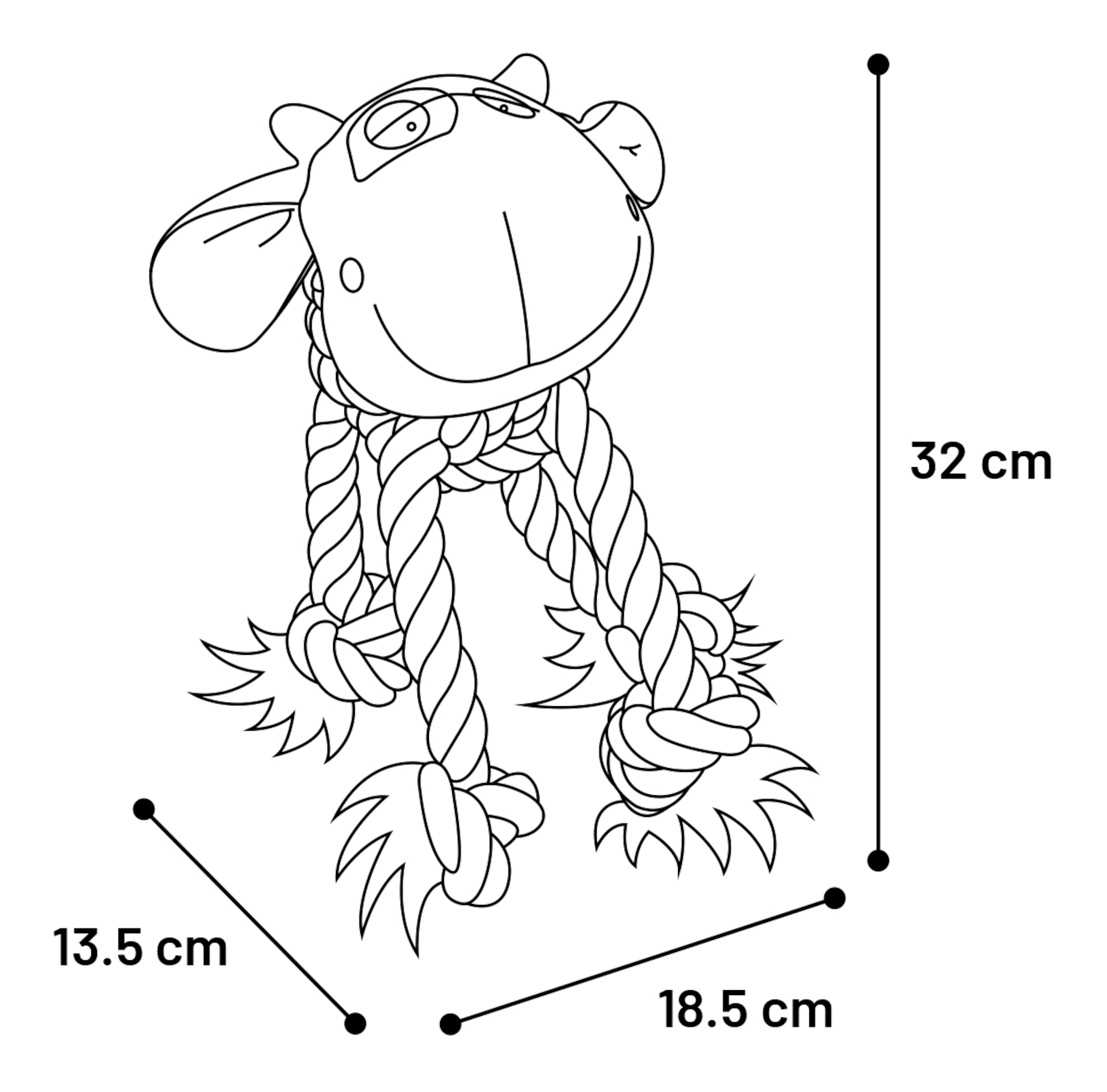 Flamingo Toy Wietse Cow & Pig & Horse with rope Multiple colours