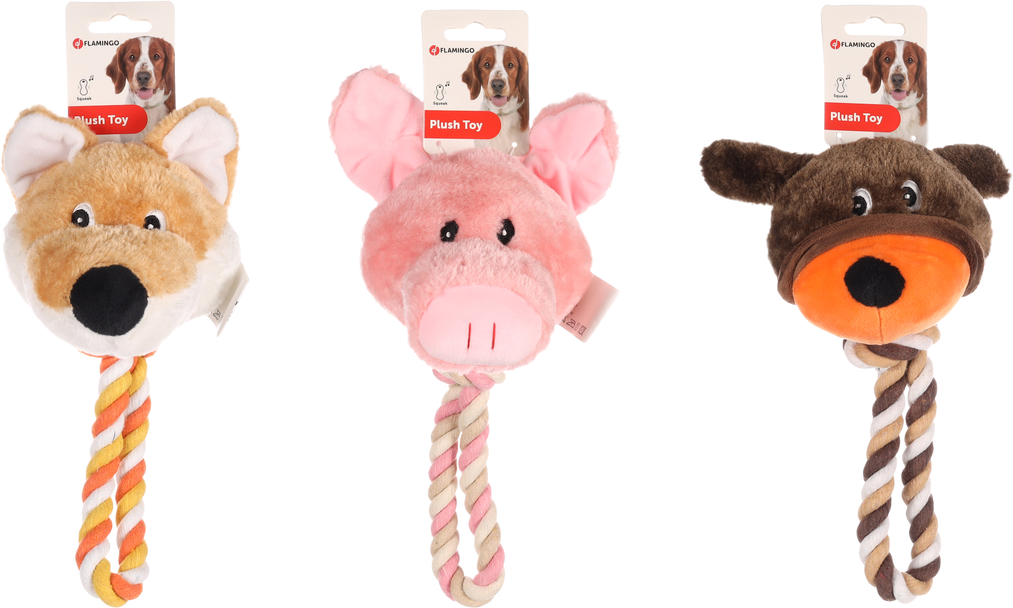 Flamingo Toy Willemina Fox & Pig & Bear with rope Multiple colours