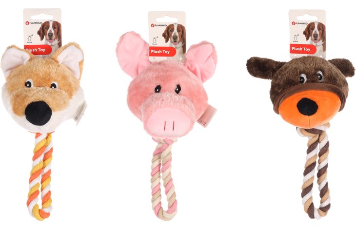 Flamingo Toy Willemina Fox & Pig & Bear with rope Multiple colours