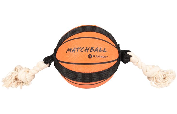 Flamingo Spielzeug Matchball Basketball Mit Seil Orange Schwarz Weiß