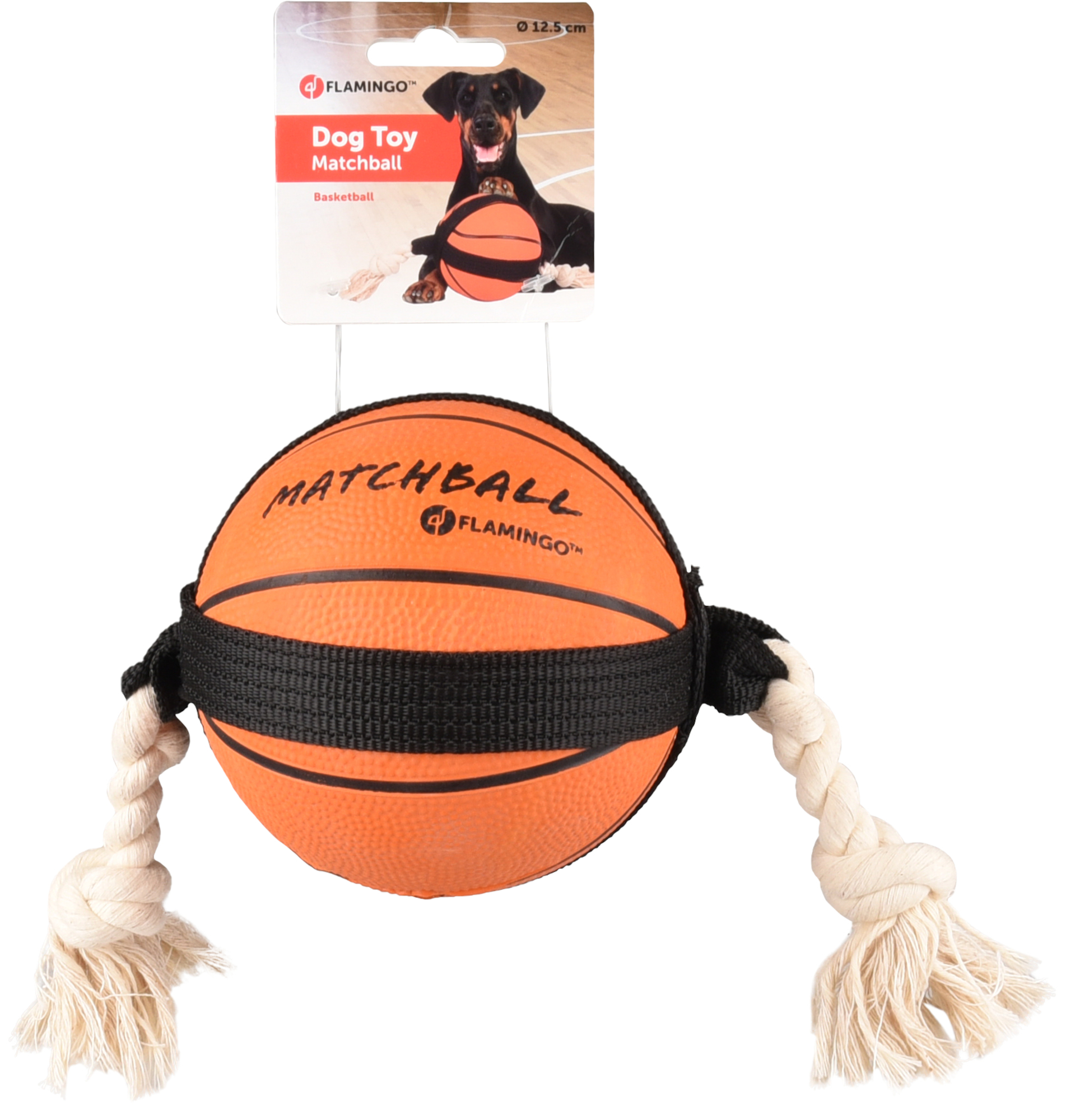 Toy Matchball Basketball with rope Orange 515203 Flamingo Pet Products